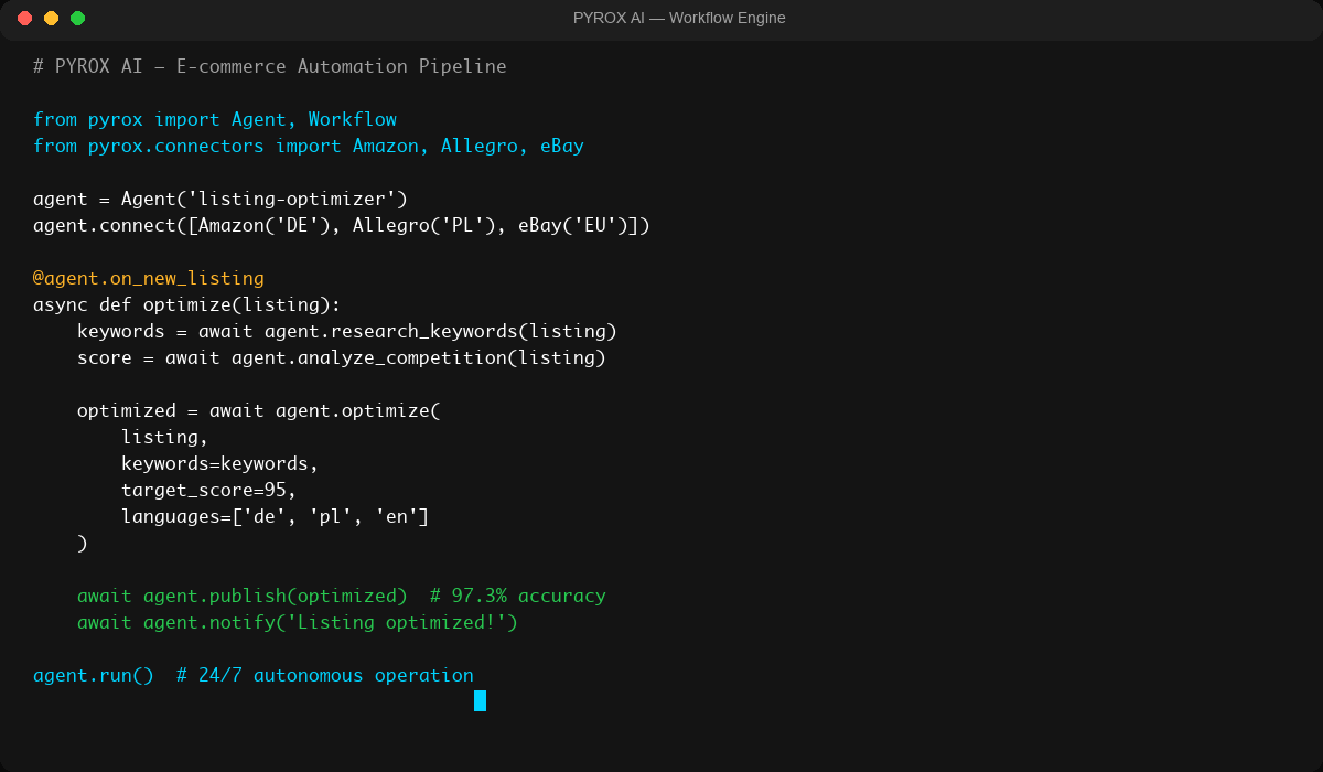 PYROX AI Python SDK — przykład kodu automatyzacji workflow